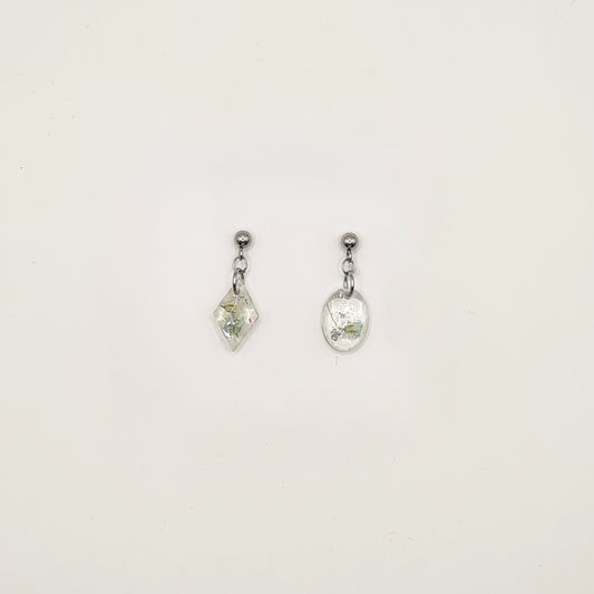 Hand Dyed Hellendoorn Asymmetric Faceted Ellipse & Diamond Earrings