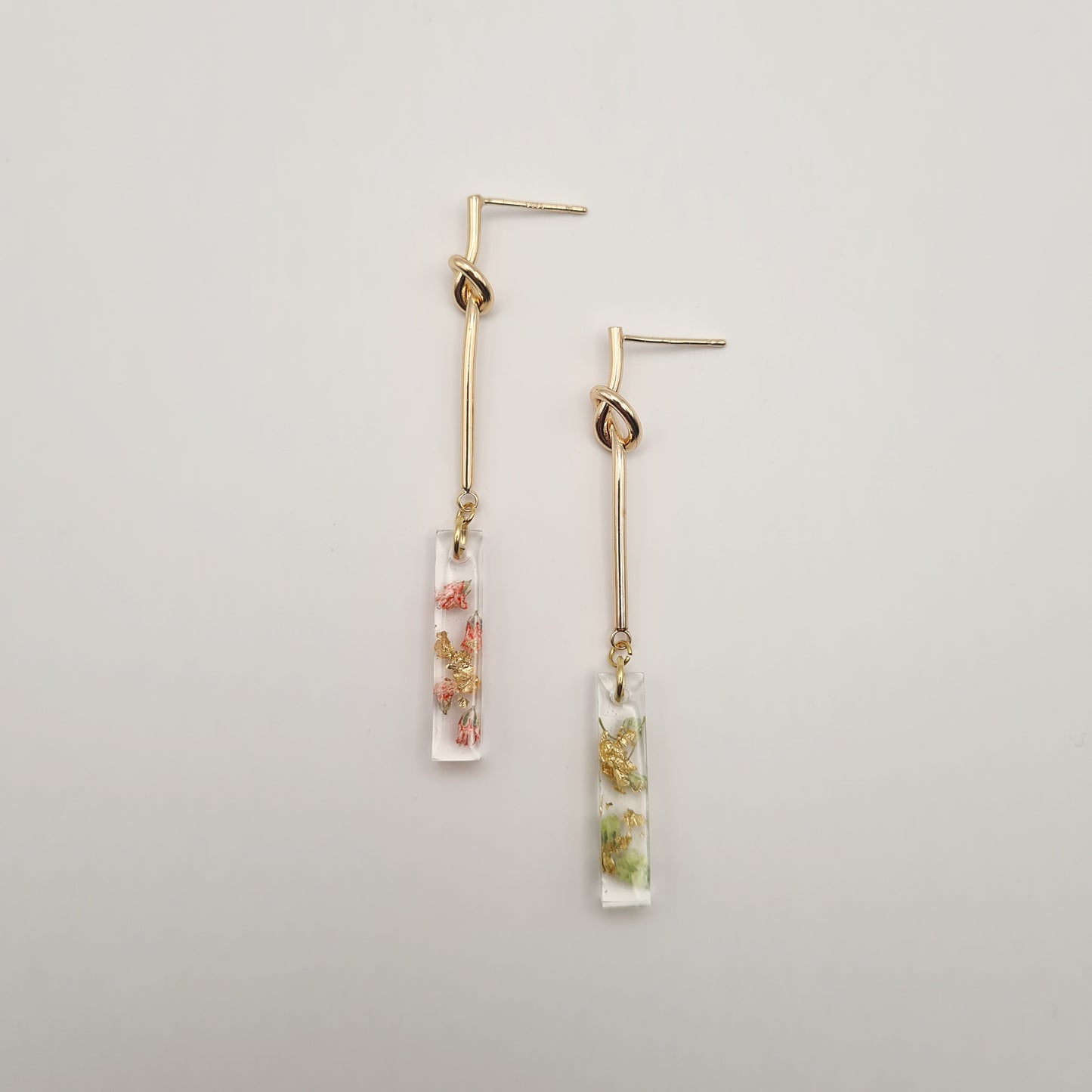 Strawberry Matcha Linear Knotted Drop Earrings