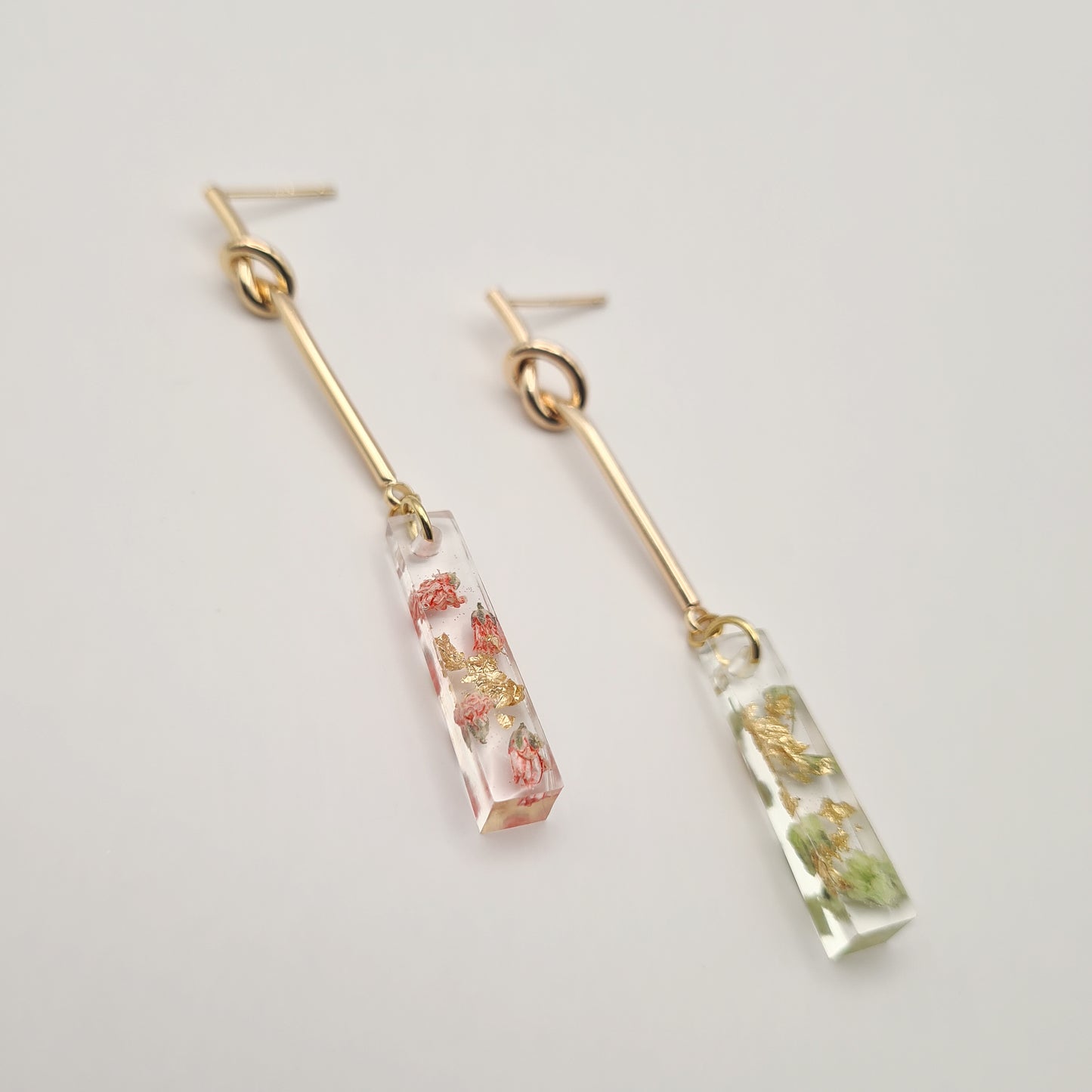 Strawberry Matcha Linear Knotted Drop Earrings