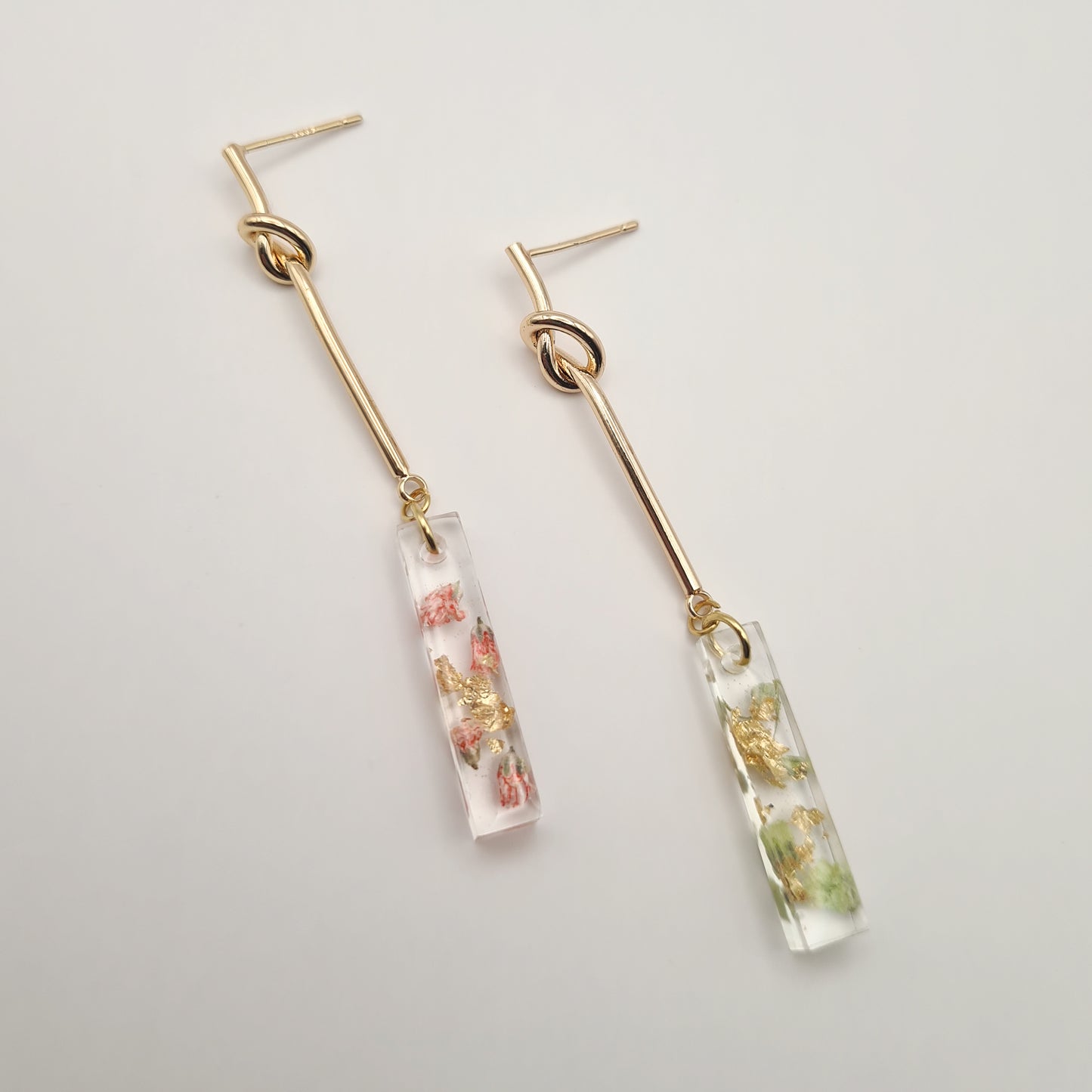 Strawberry Matcha Linear Knotted Drop Earrings