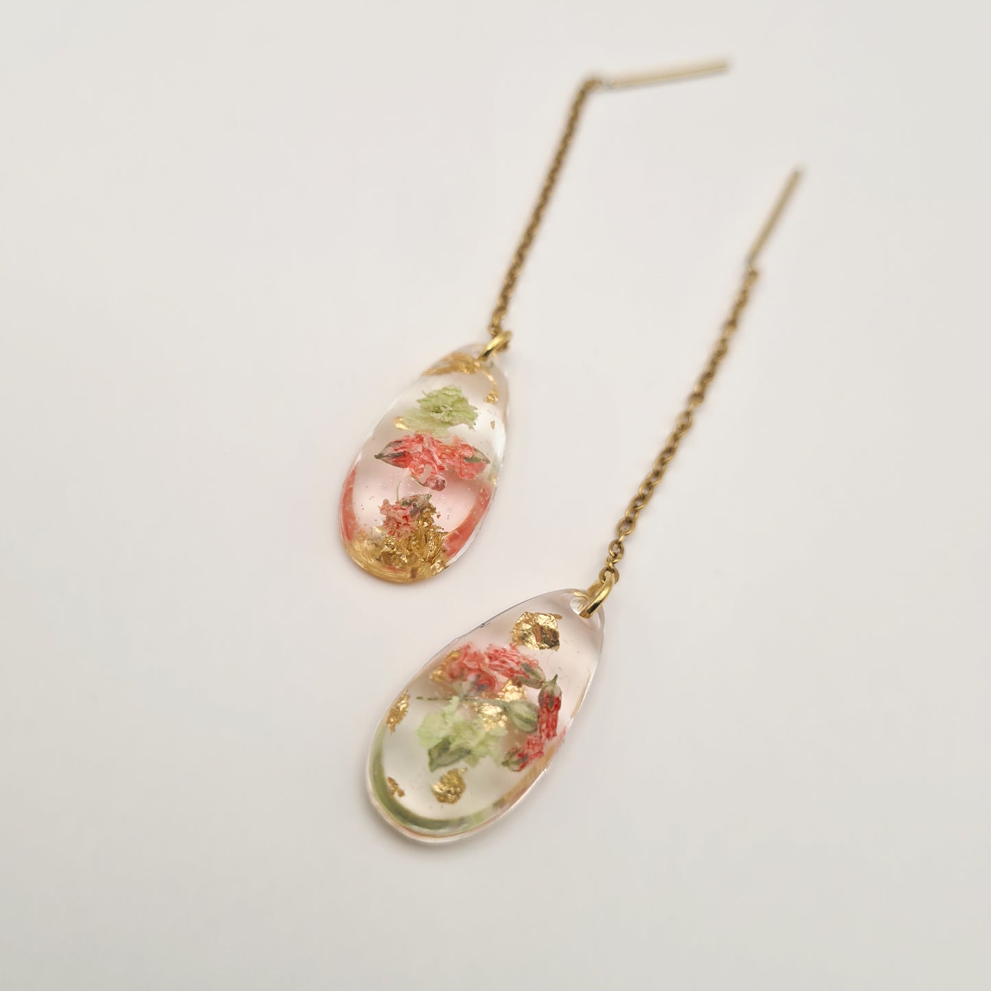 Strawberry Matcha Teardrop Mini Threader Earrings