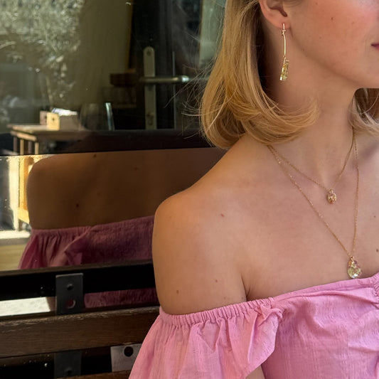 Strawberry Matcha Linear Knotted Drop Earrings