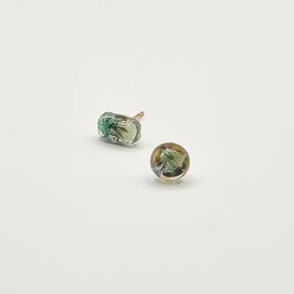Hand Dyed Hellendoorn Rectangular Facet & Mini Ellipse Stud Oorbellen