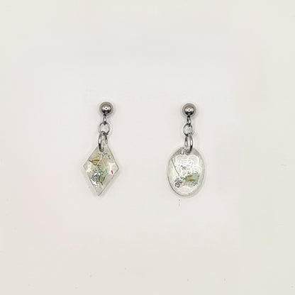 Hand Dyed Hellendoorn Asymmetric Faceted Ellipse & Diamond Earrings