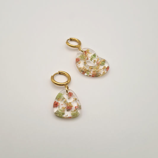 Strawberry Matcha Asymmetric Flat Pebble Earrings
