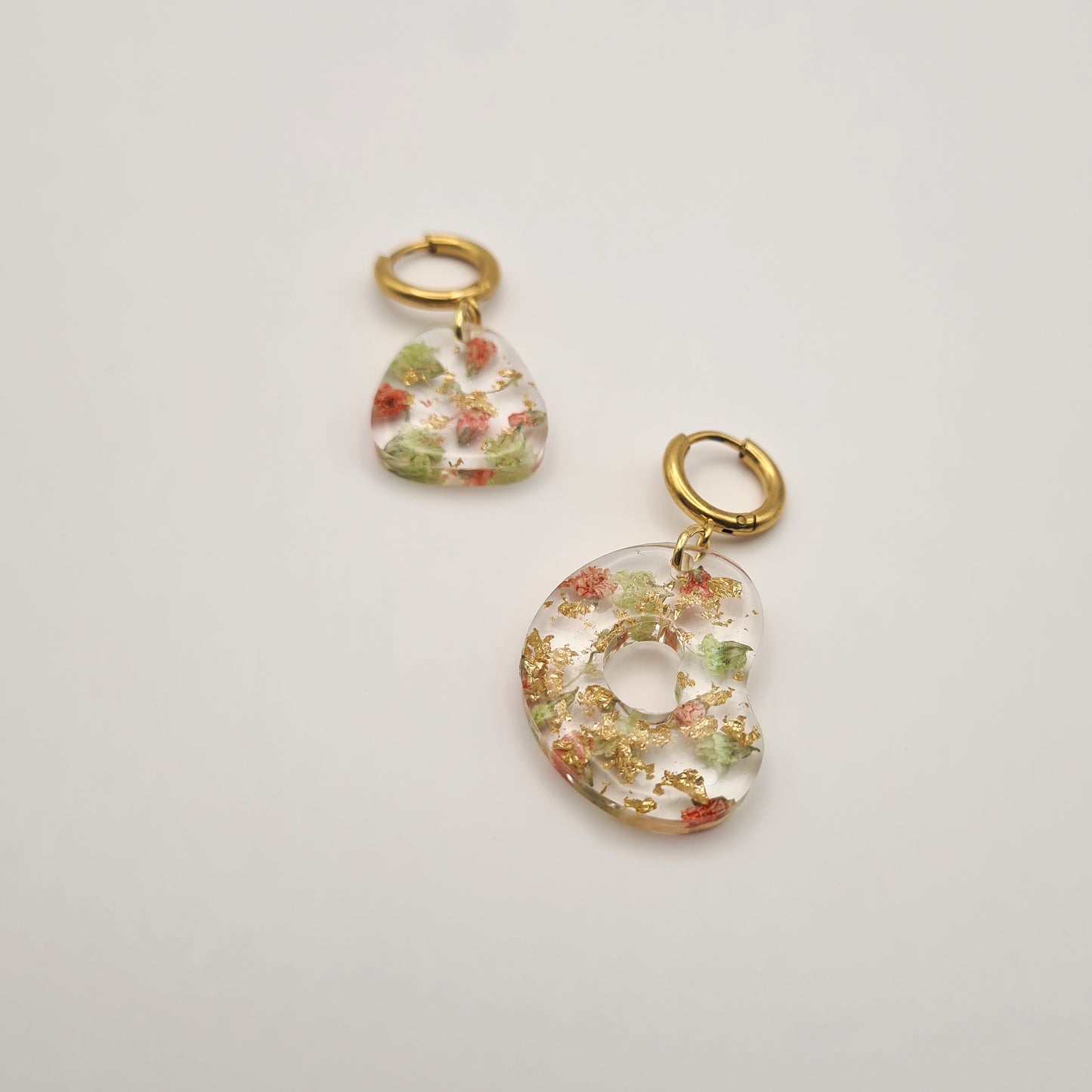Strawberry Matcha Asymmetric Flat Pebble Earrings