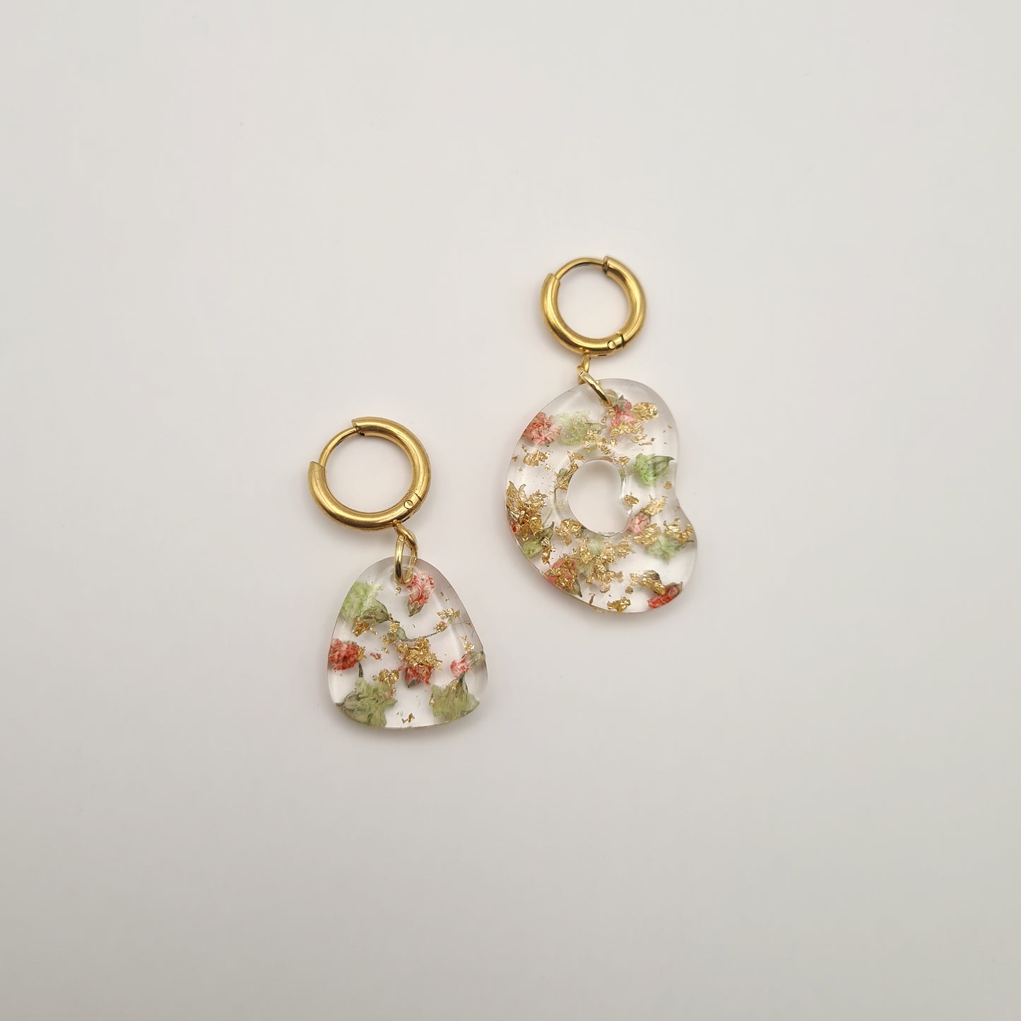 Strawberry Matcha Asymmetric Flat Pebble Earrings