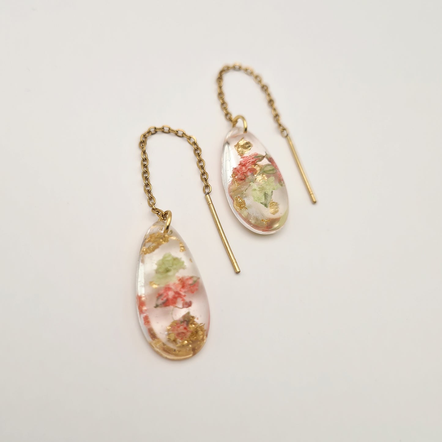 Strawberry Matcha Teardrop Mini Threader Earrings