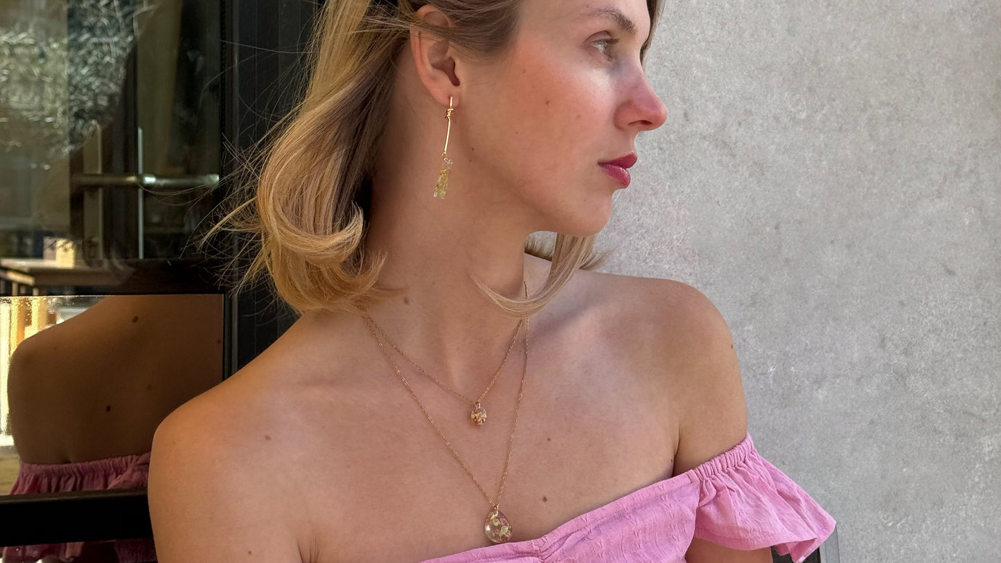 Strawberry Matcha Linear Knotted Drop Earrings