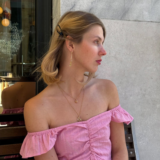 Strawberry Matcha Linear Knotted Drop Earrings