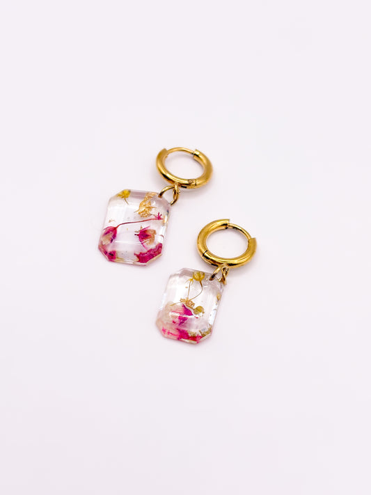 Strawberry Lemonade Asymmetric Emerald Cut Earrings