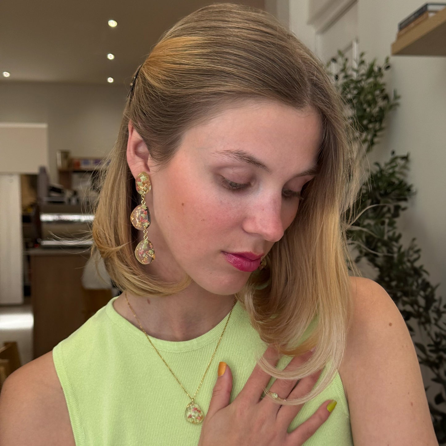 Strawberry Matcha Large Pebble Drop Earrings