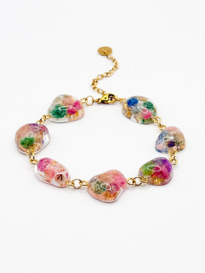 Colorful floral necklace on a white background
