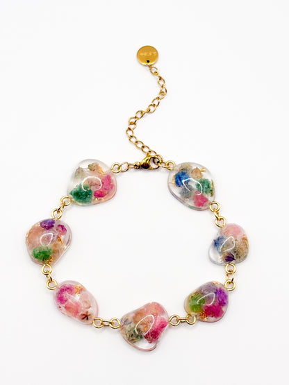 Colorful floral necklace on a white background